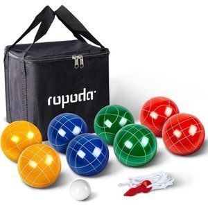 90mm Bocce Ball Set with 8 Balls, Pallino, Case and Measuring Rope for Backyard